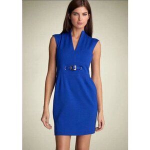 Trina Turk SZ S Blue V-Neck Dress – lace Lined, Retro Silhouette Chic Minimalist